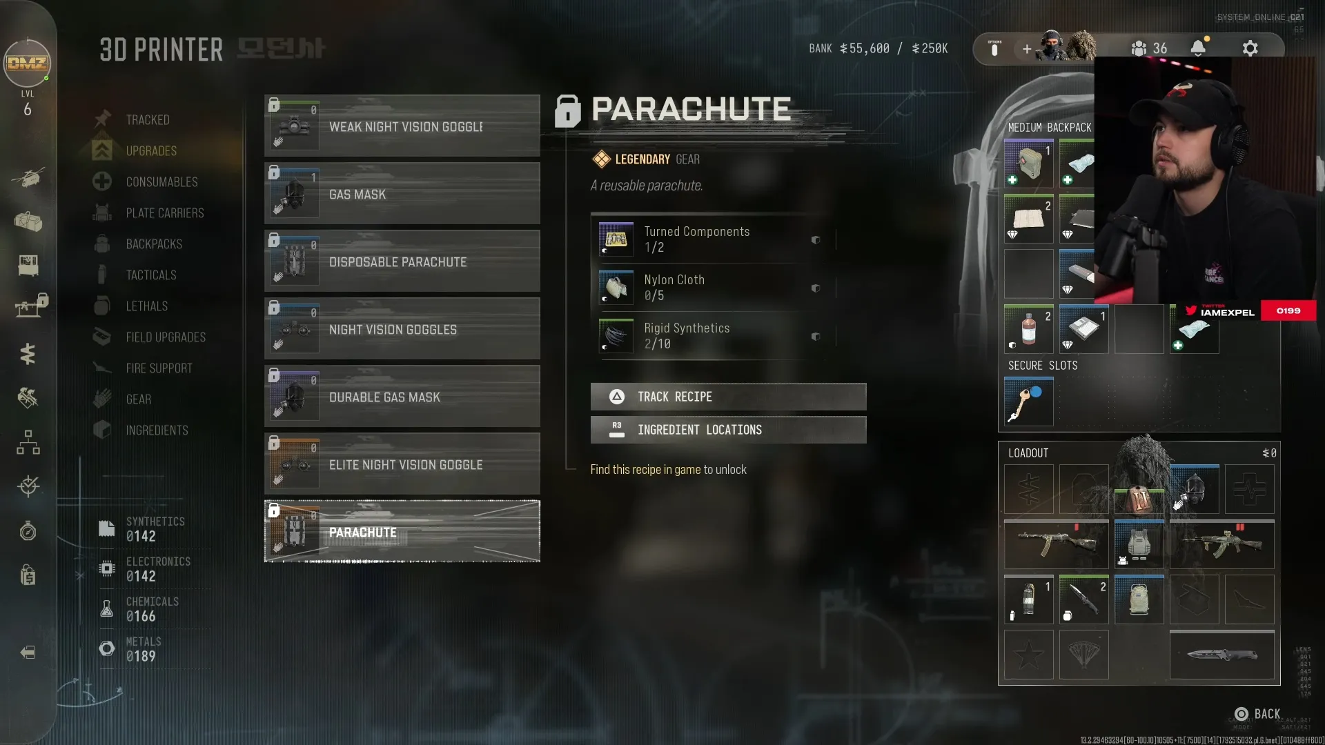 Call of Duty: Modern Warfare 4 locked Parachute recipe in the FOB Gear menu