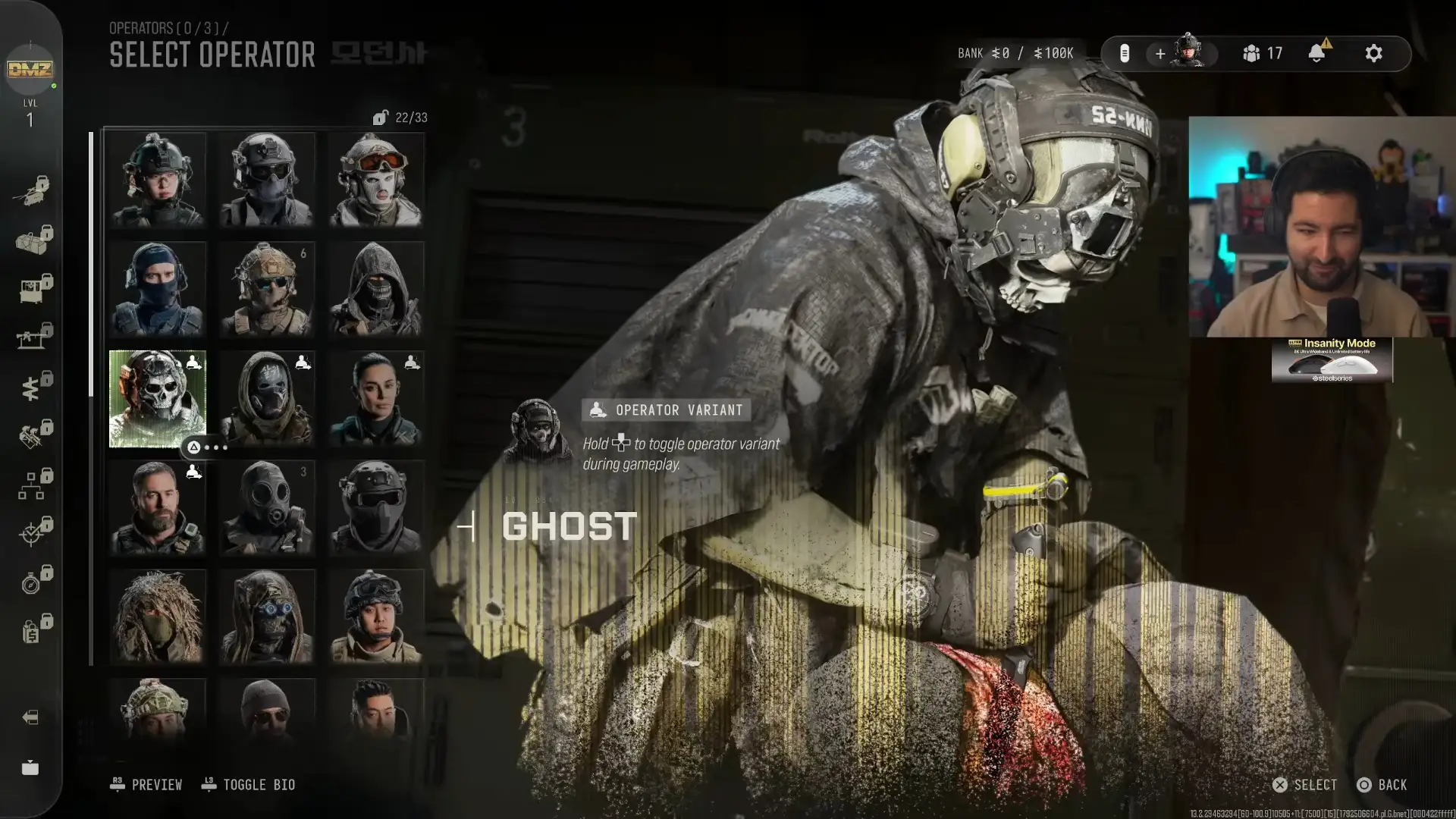 Call of Duty: Modern Warfare 4 Ghost in the operator selection interface